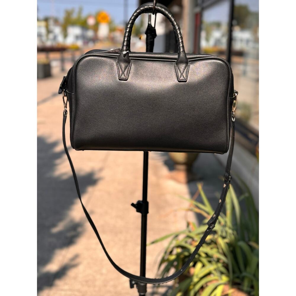LEATHEROLOGY Black Onyx Full Grain Leather Park Satchel Top Handle Crossbody Bag - Picture 12 of 13